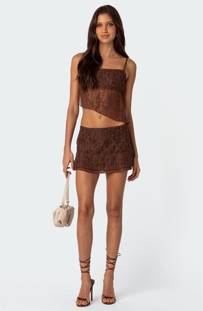 EDIKTED Lyra Open Back Lace Camisole, Alternate, color, Brown