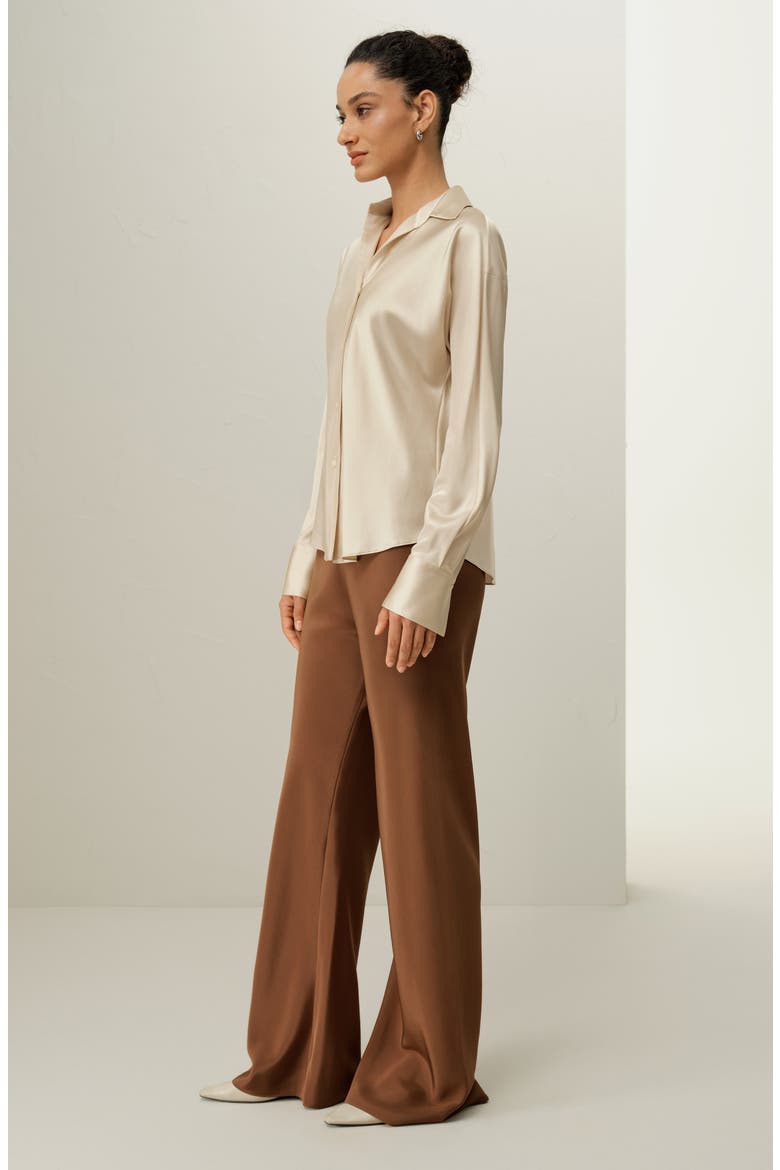 Women's Bias Cut Straight Leg Silk Pants, Alternate, color, Espresso