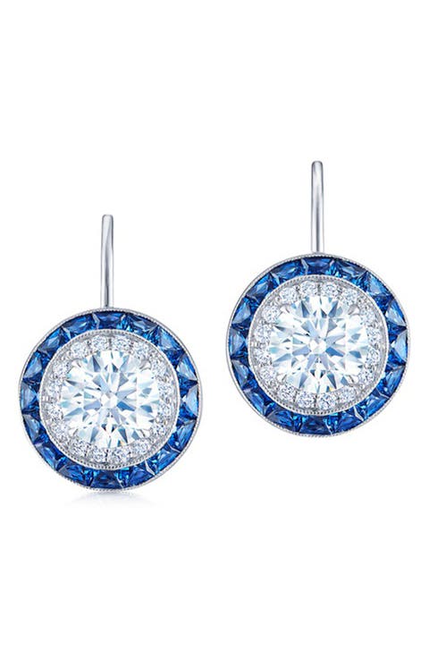Diamond & Sapphire Halo Drop Earrings