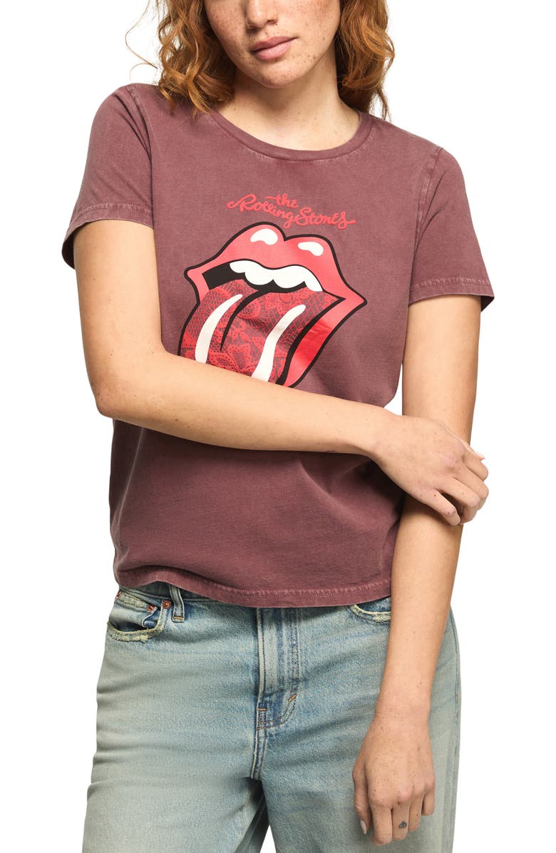 Lucky Brand Rolling Stones Lace Hot Lips Graphic T-Shirt, Main, color, Rustic Wine