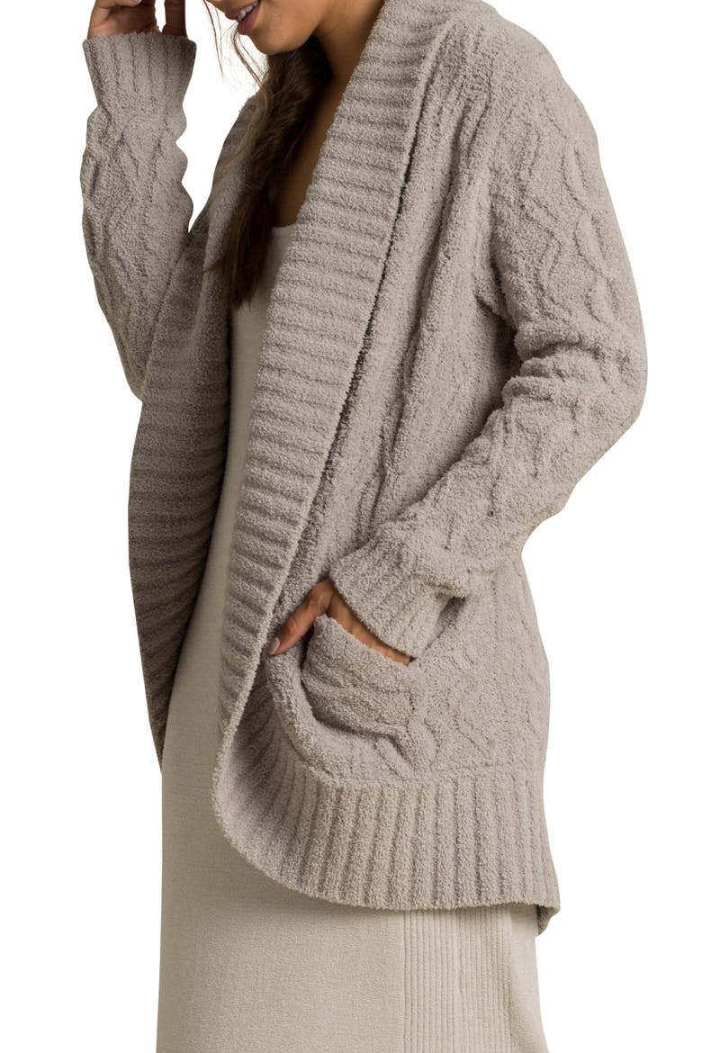 CozyChic™ Cable Knit Shawl Collar Cardigan, Alternate, color, LINEN