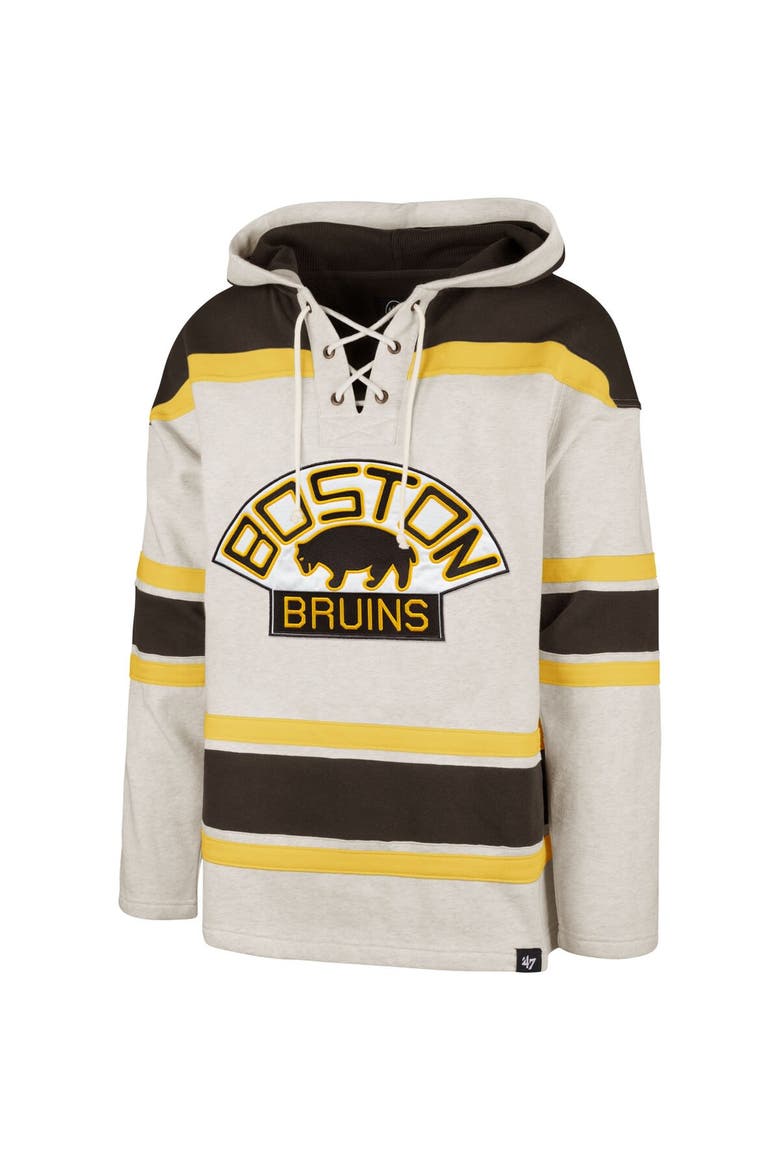 Men's '47  Oatmeal Boston Bruins Rockaway Lacer Pullover Hoodie, Alternate, color, Oatmeal