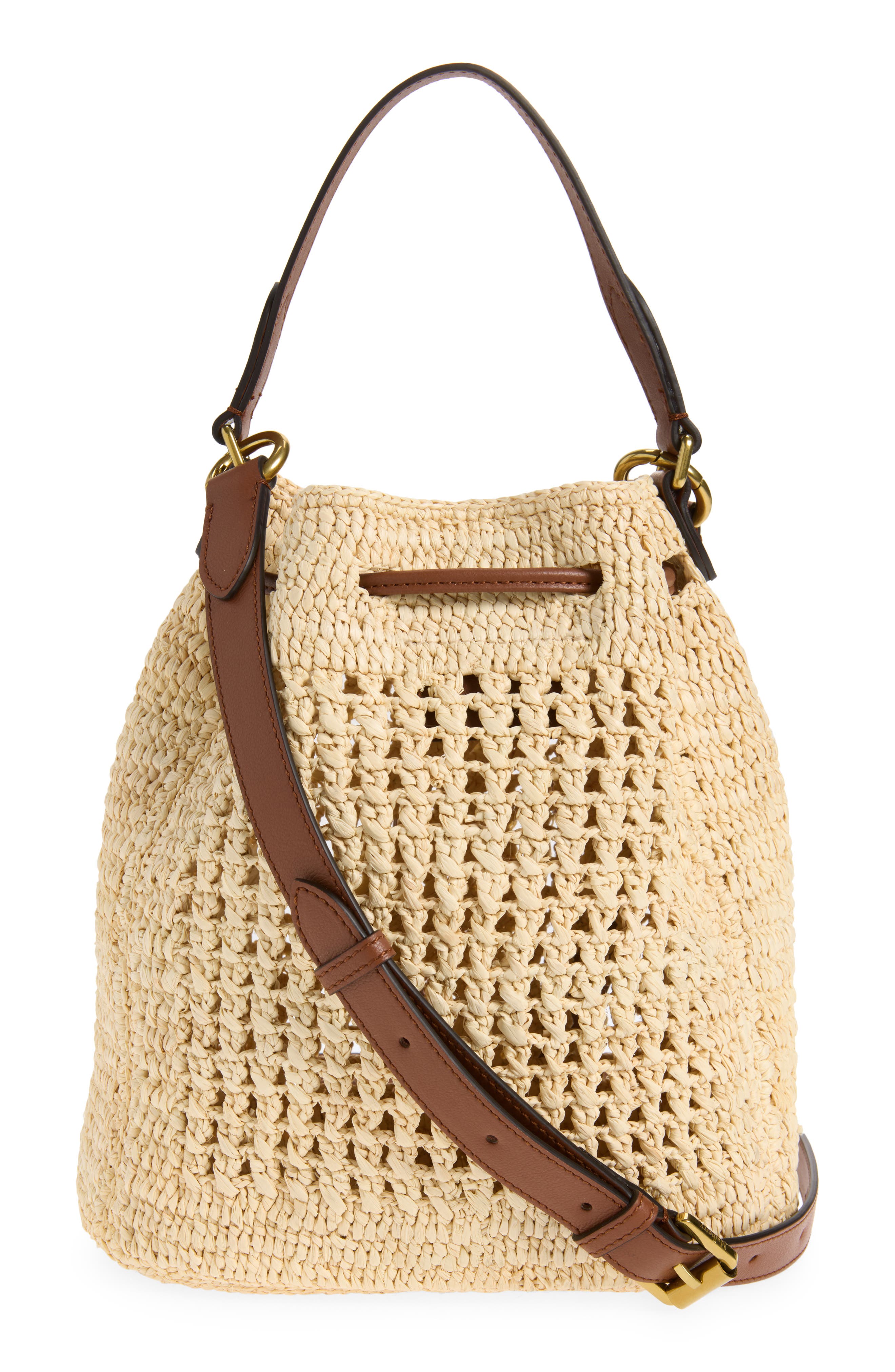 Mulberry Small Crochet Raffia Bucket Bag, Alternate, color, Natural