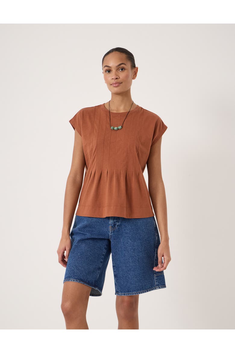 Ellery Pleat Release T-Shirt, Main, color, Terracotta Brown