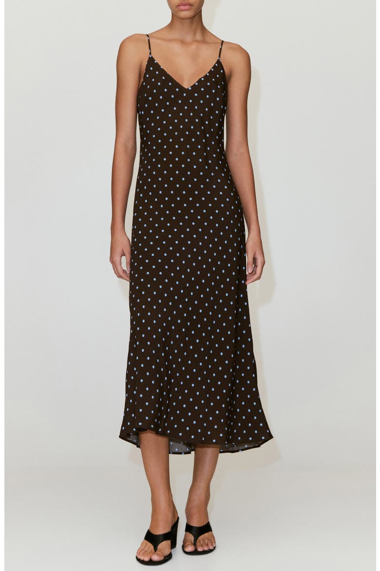 Printed V-Neck Slipdress, Main, color, CHOCOLATE