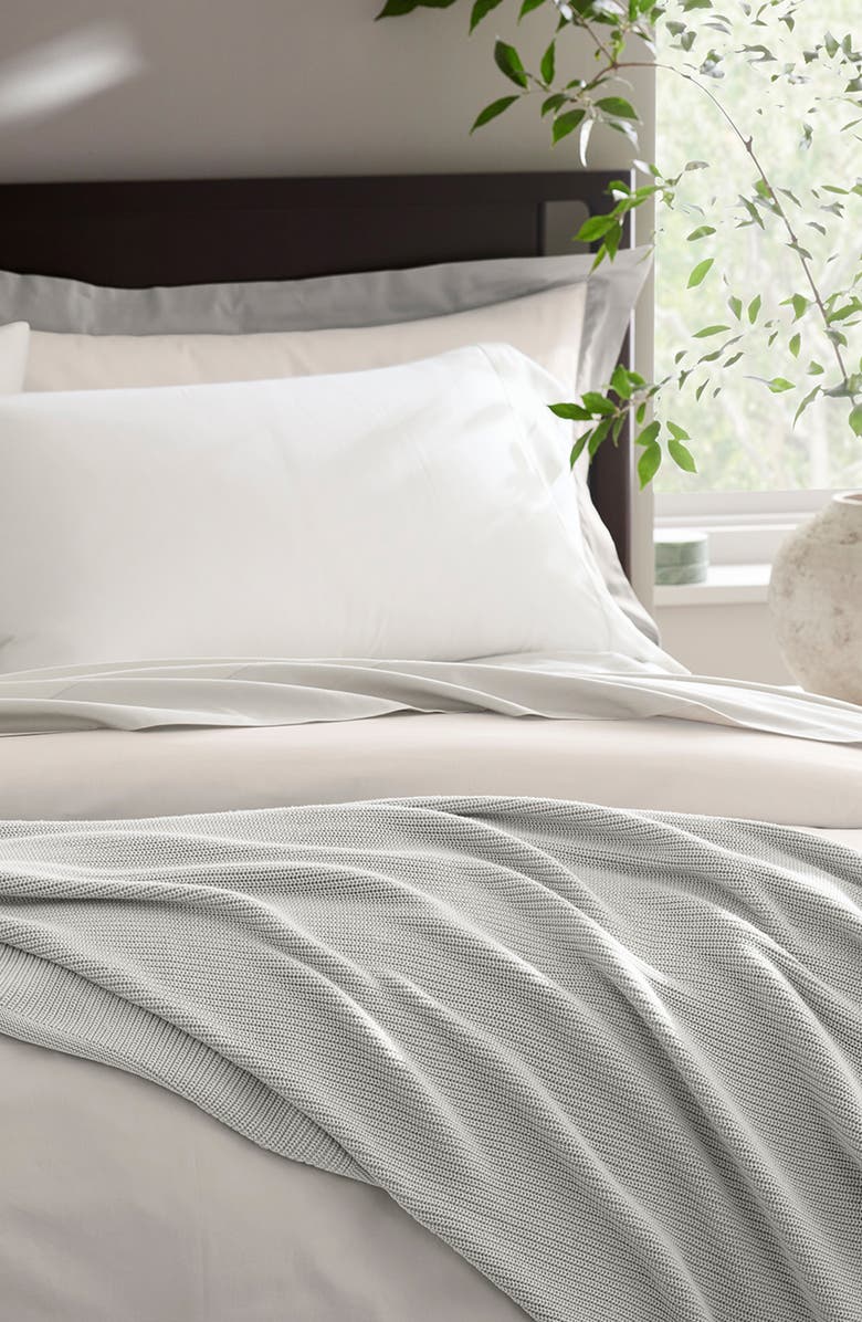 Boll & Branch Organic Cotton Shaker Stitch Throw Blanket, Alternate, color, Mist