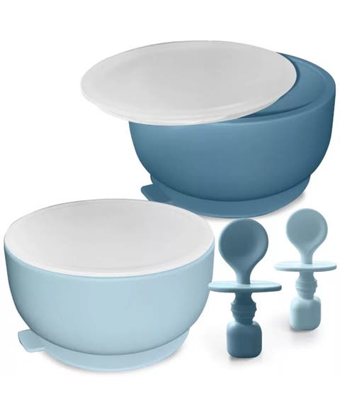 Silicone Baby Feeding Set with Suction Bowls & Spoons, 4-Piece