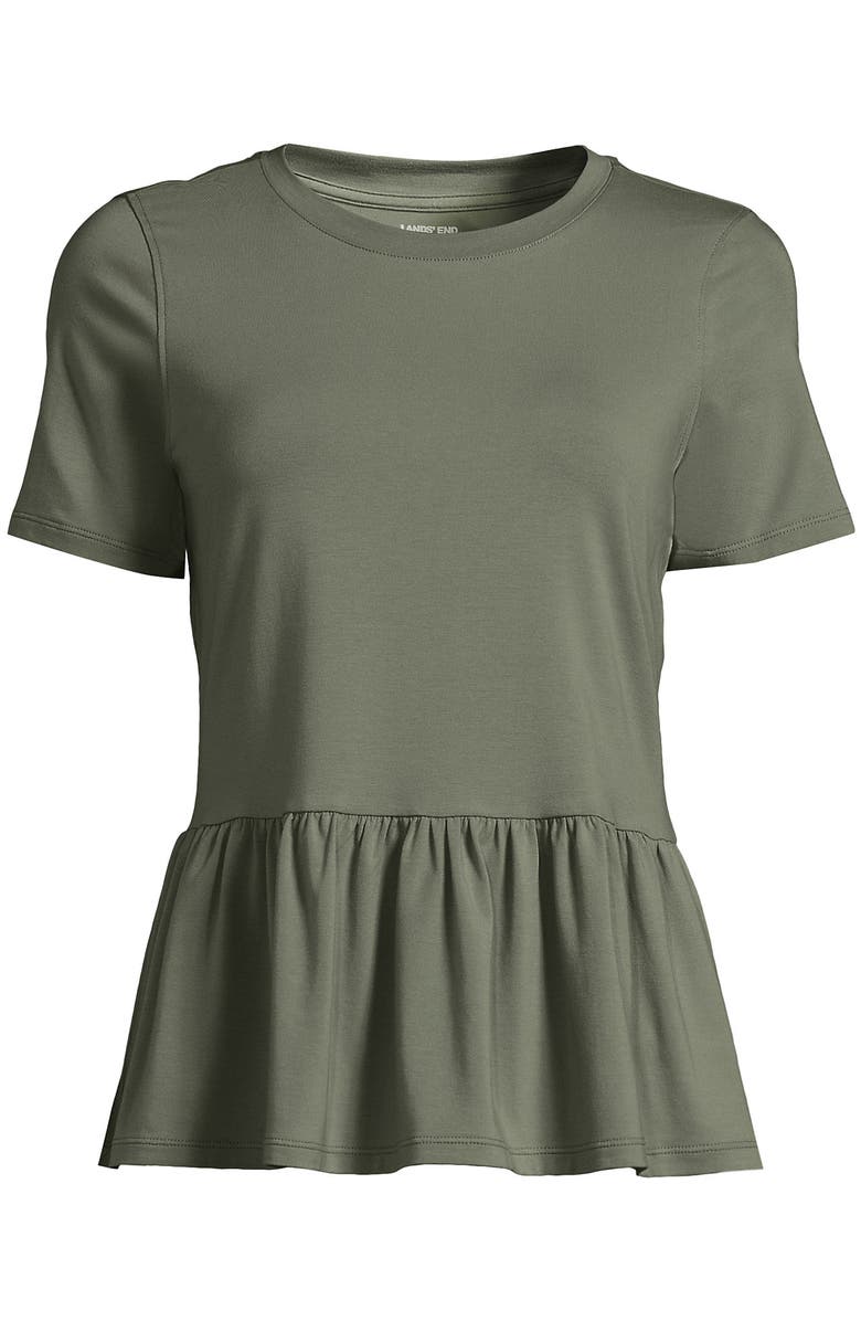 Lands' End Short Sleeve Lightweight Jersey Crew Neck Peplum Tee, Alternate, color, Sage