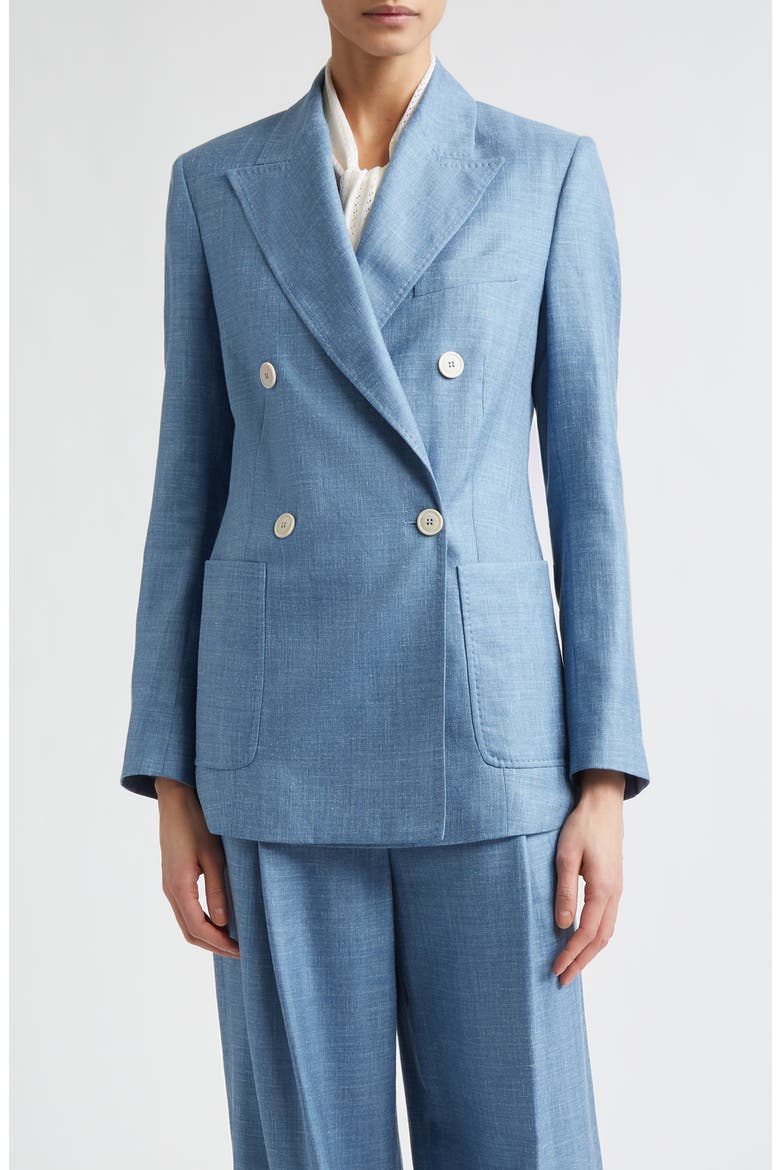 Double Breasted Wool, Silk & Linen Blazer, Main, color, 130 SKY BLUE