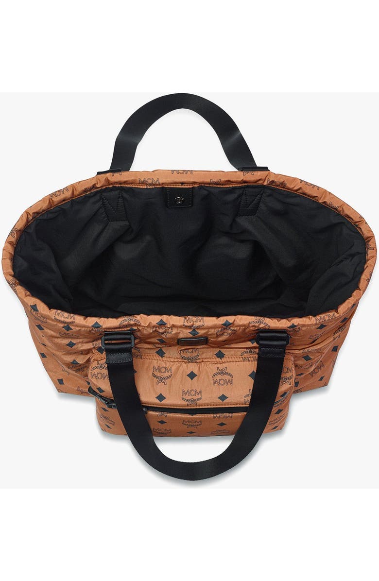 MCM Aren Packable Tote in Visetos, Alternate, color, Cognac