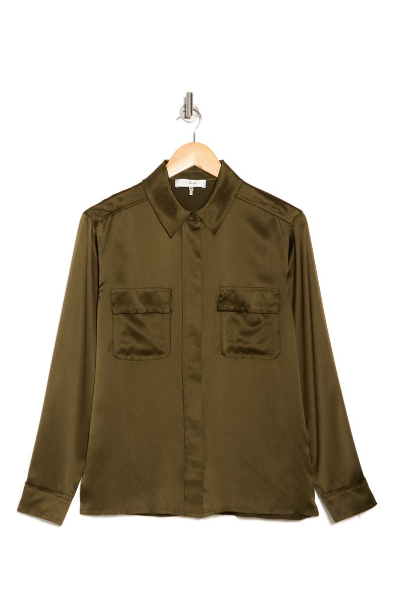 FRAME Raw Edge Double Pocket Silk Shirt, Alternate, color,