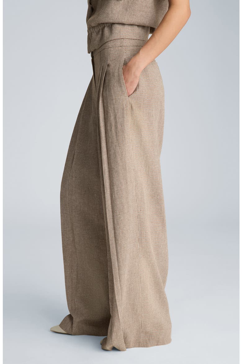 Triple Pleat Wide Leg Linen Blend Pants, Alternate, color, BRUNETTE/ PURE WHITE