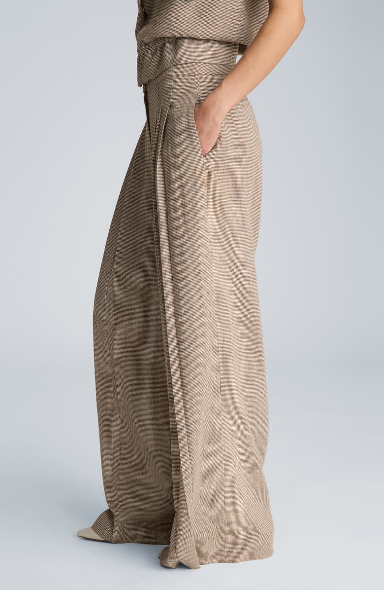 Kenneth Cole Triple Pleat Wide Leg Linen Blend Pants, Alternate, color, Brunette/ Pure White