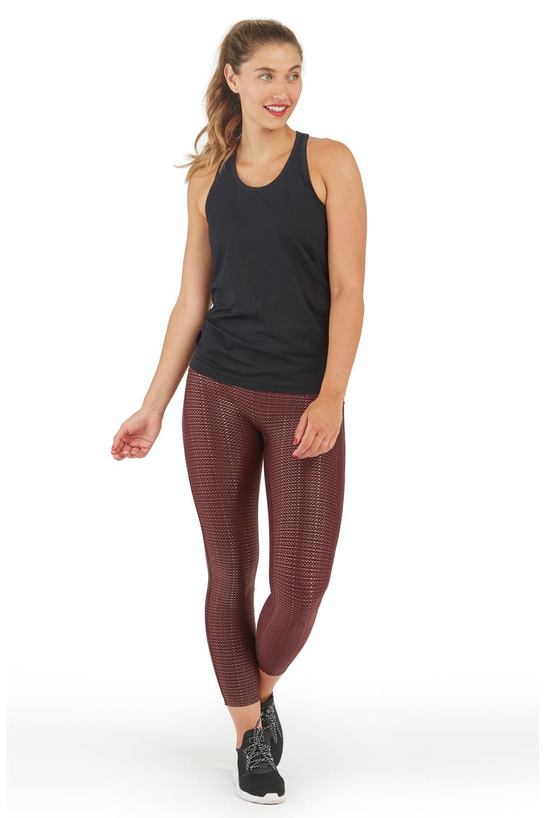 Metallic Dot Print Active 7/8 Leggings, Alternate, color, WINE/ ROSE GOLD