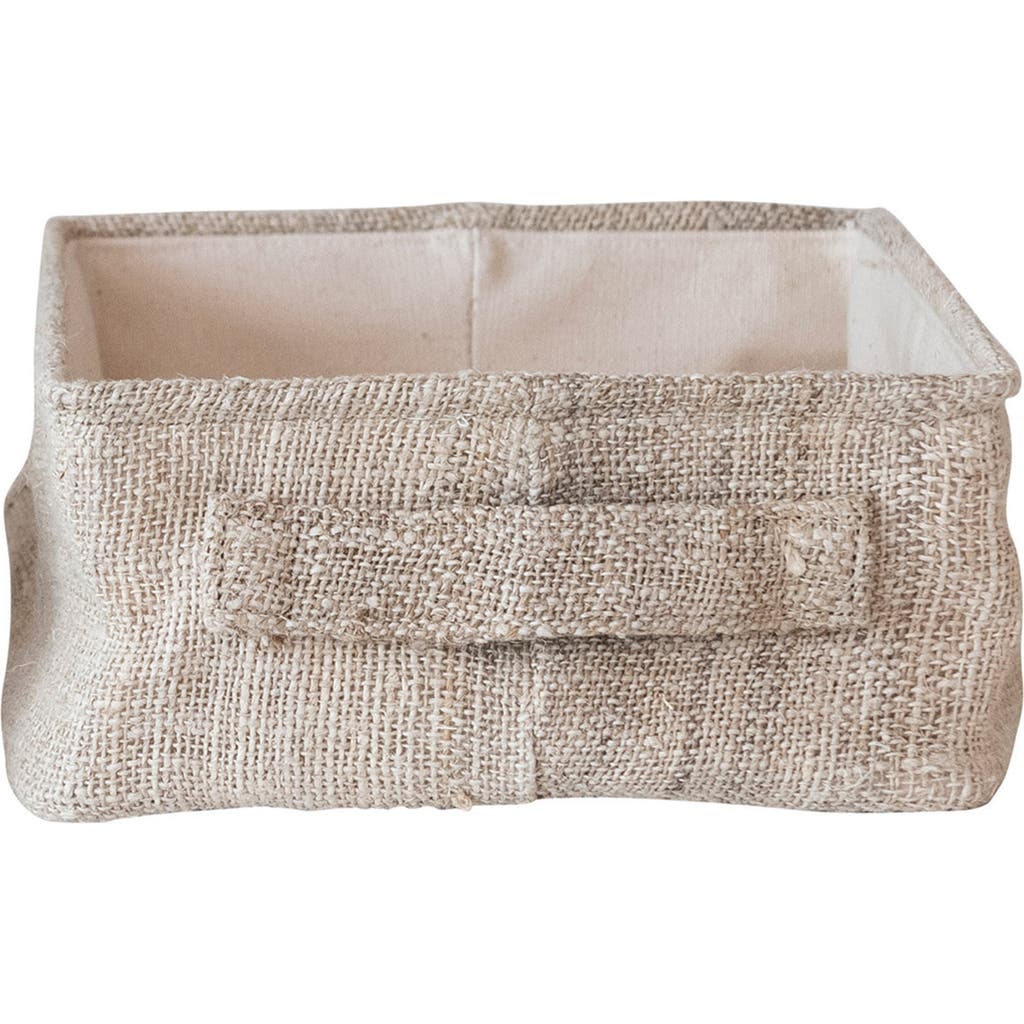 Storied Home Large Rectangular Hemp Fiber And Metal Bin With Cotton Canvas Lining And Handle In Neutral