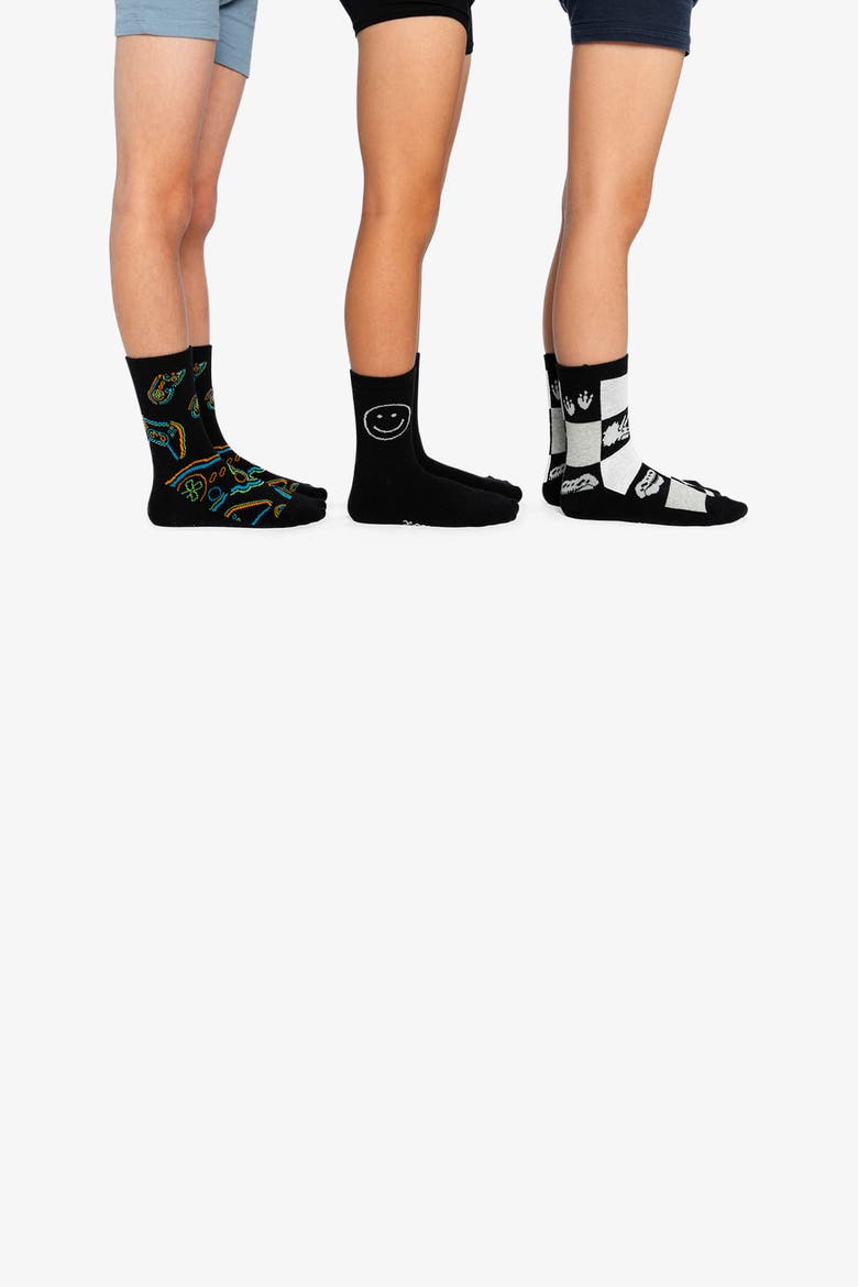 Checkered Graphic Ribbed Cuff Socks, Alternate, color, Black