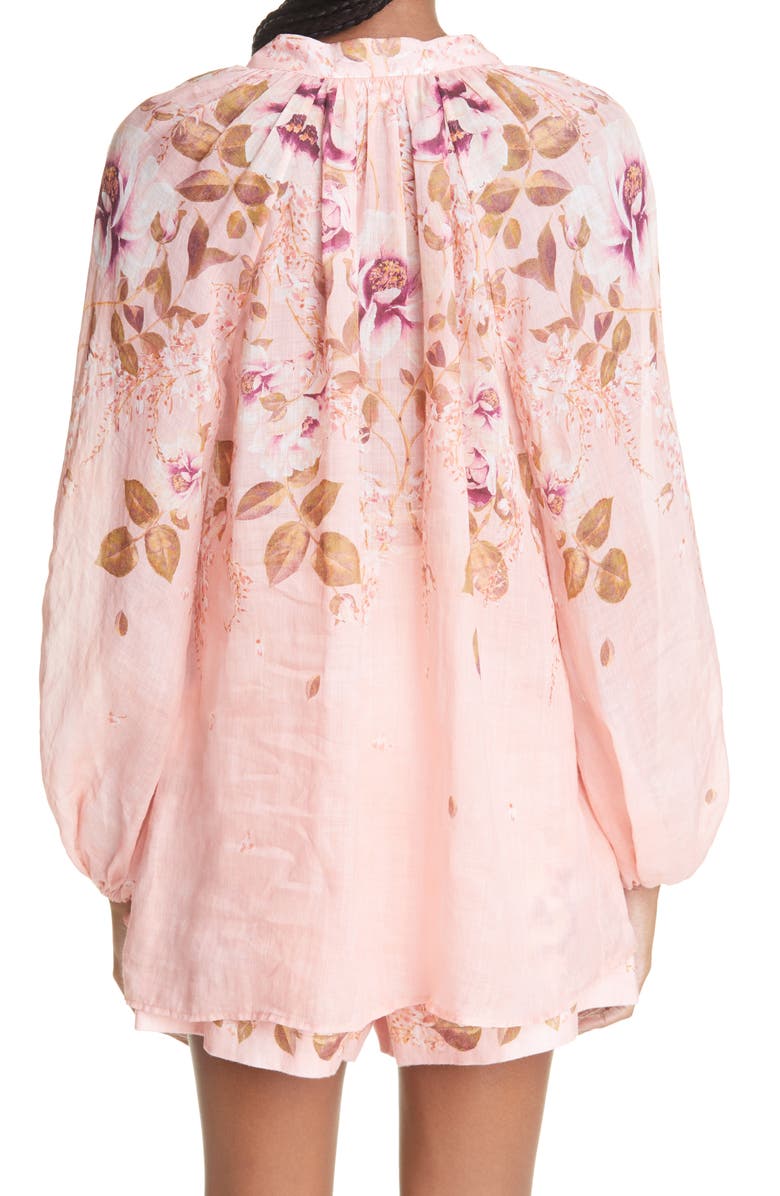 Zimmermann Rosa Floral Split Neck Blouse, Alternate, color, 