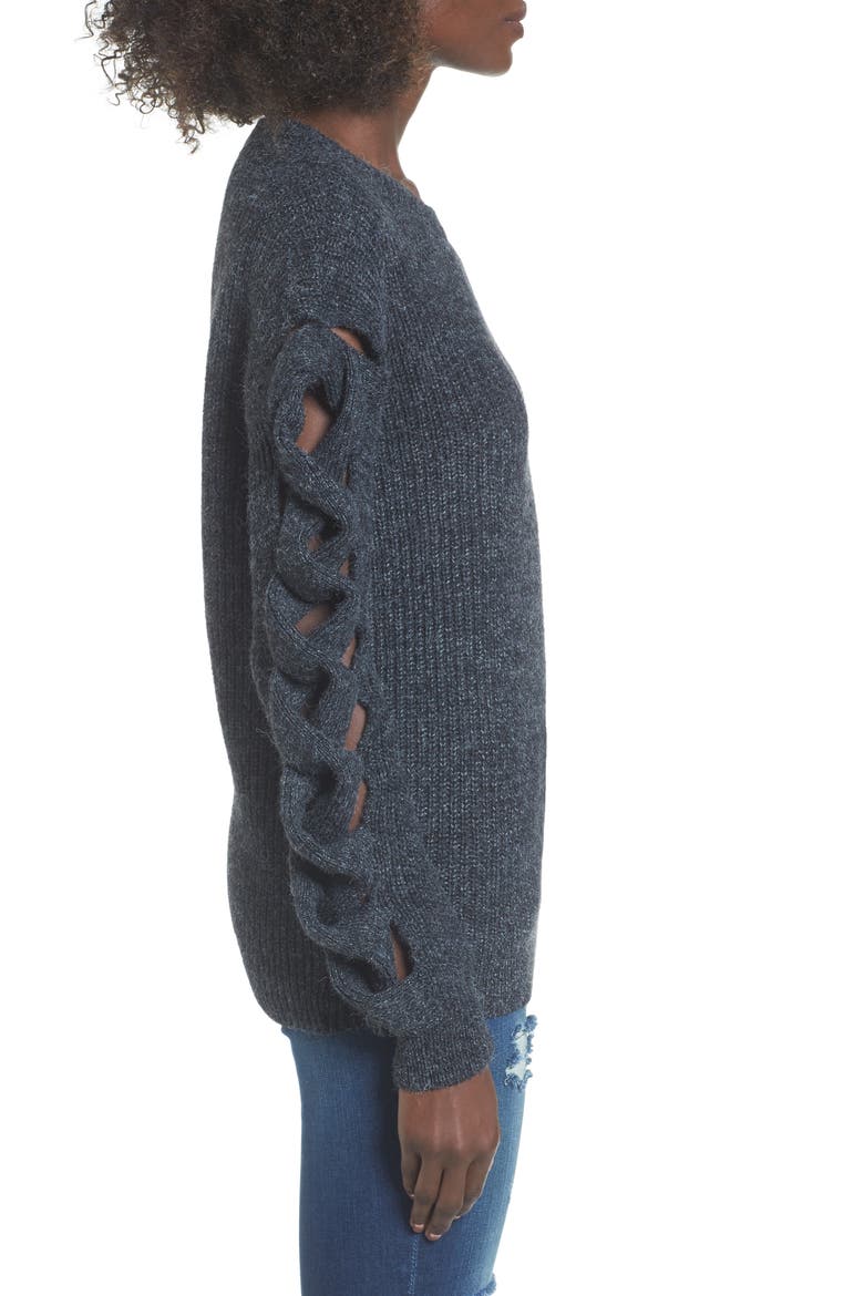 Twist Sleeve Sweater, Alternate, color, GREY MEDIUM CHARCOAL HEATHER