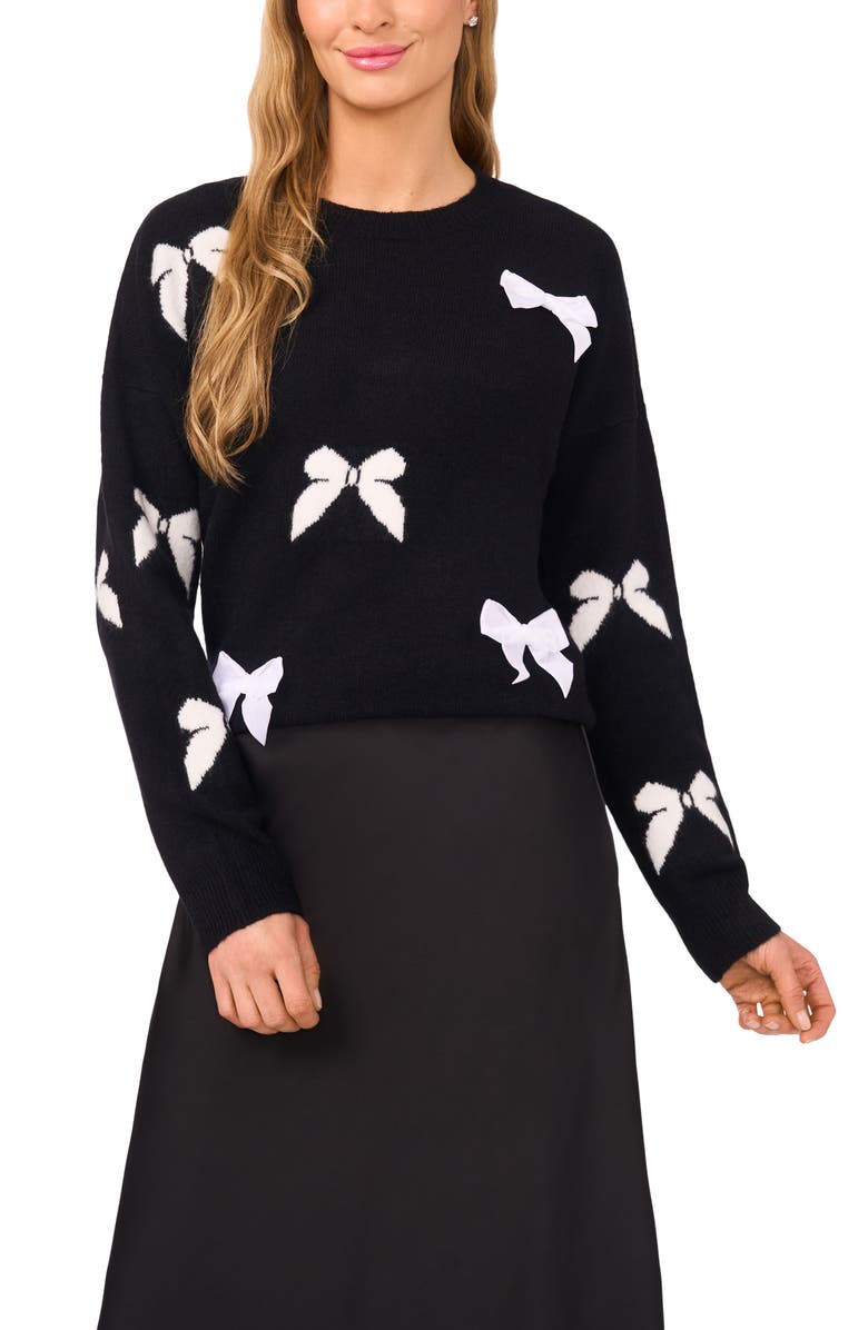 CeCe Bow Crewneck Sweater, Main, color, Rich Black