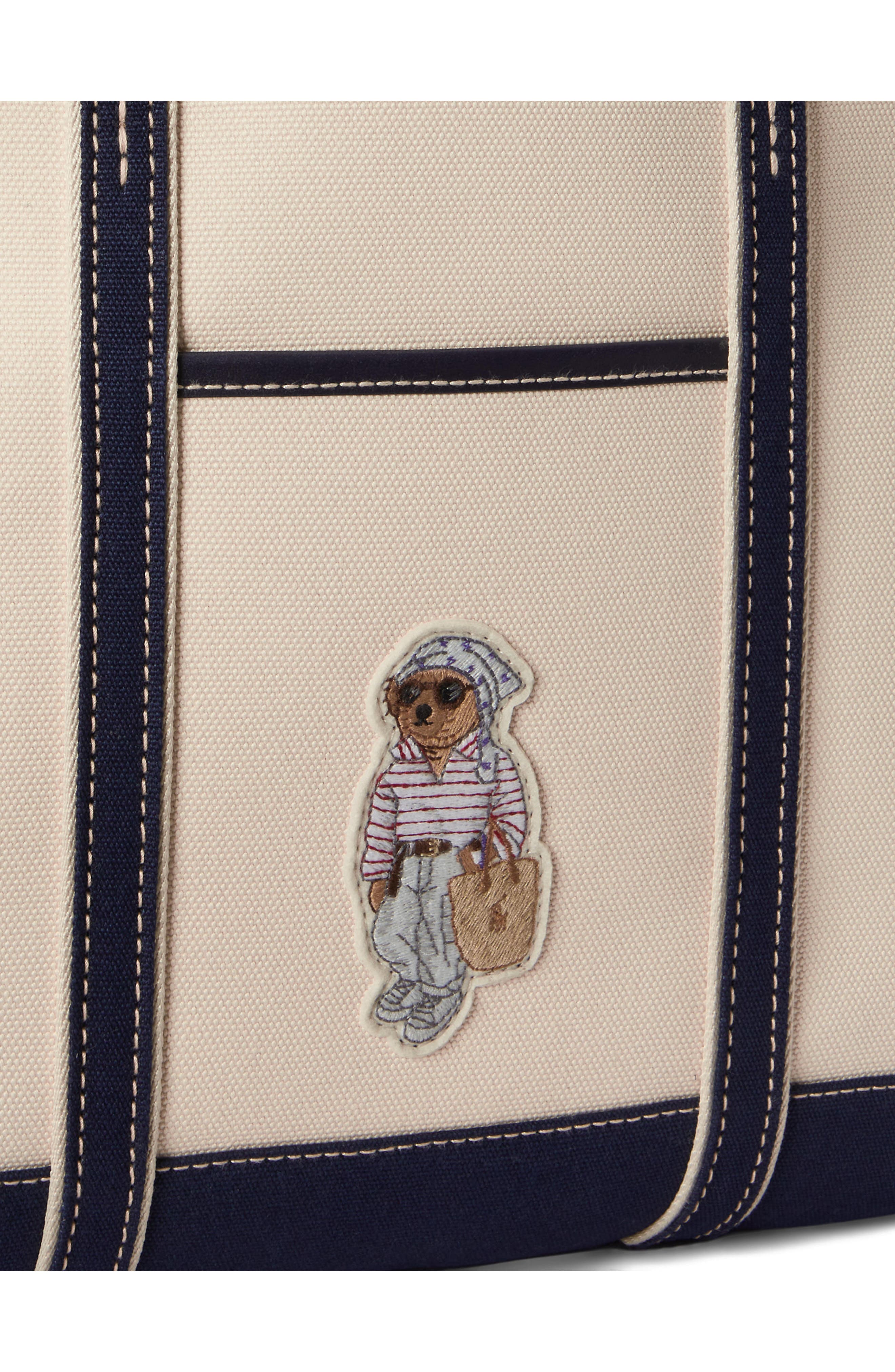 Polo Ralph Lauren Small Polo Bear Canvas Shopper Tote, Alternate, color, Ecru/ Newport Navy