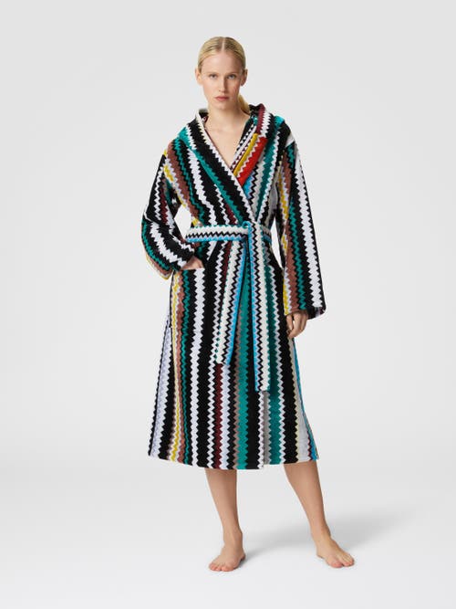 Missoni Long Curt Chevron Cotton Terry Hooded Bathrobe In Multicoloured