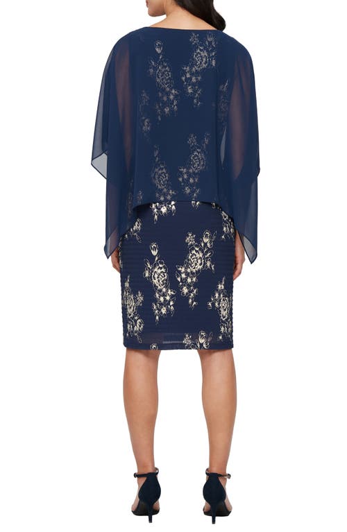 Shop Sl Fashions Foil Print Chiffon Overlay Cocktail Dress