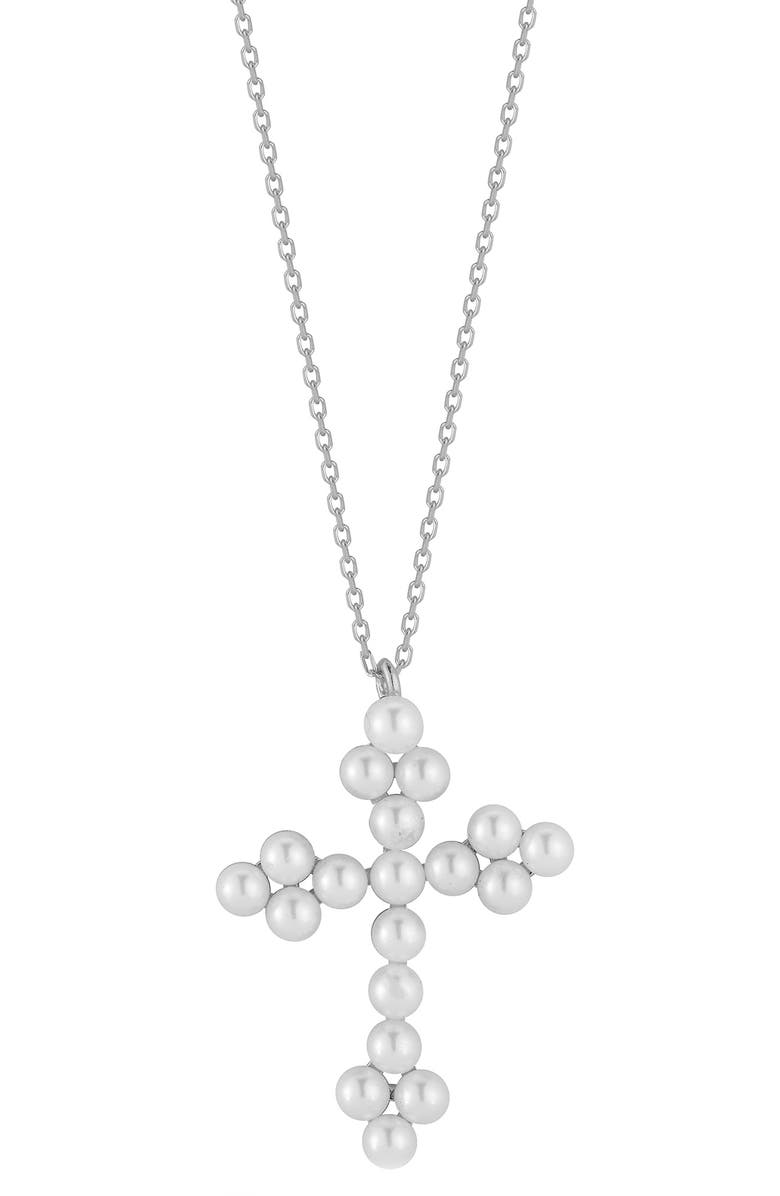 SPHERA MILANO Freshwater Pearl Cross Necklace, Main, color, 