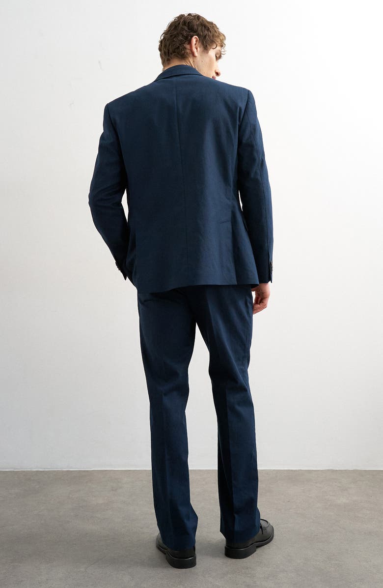 Topman Linen Blend Straight Leg Pants, Alternate, color, Navy