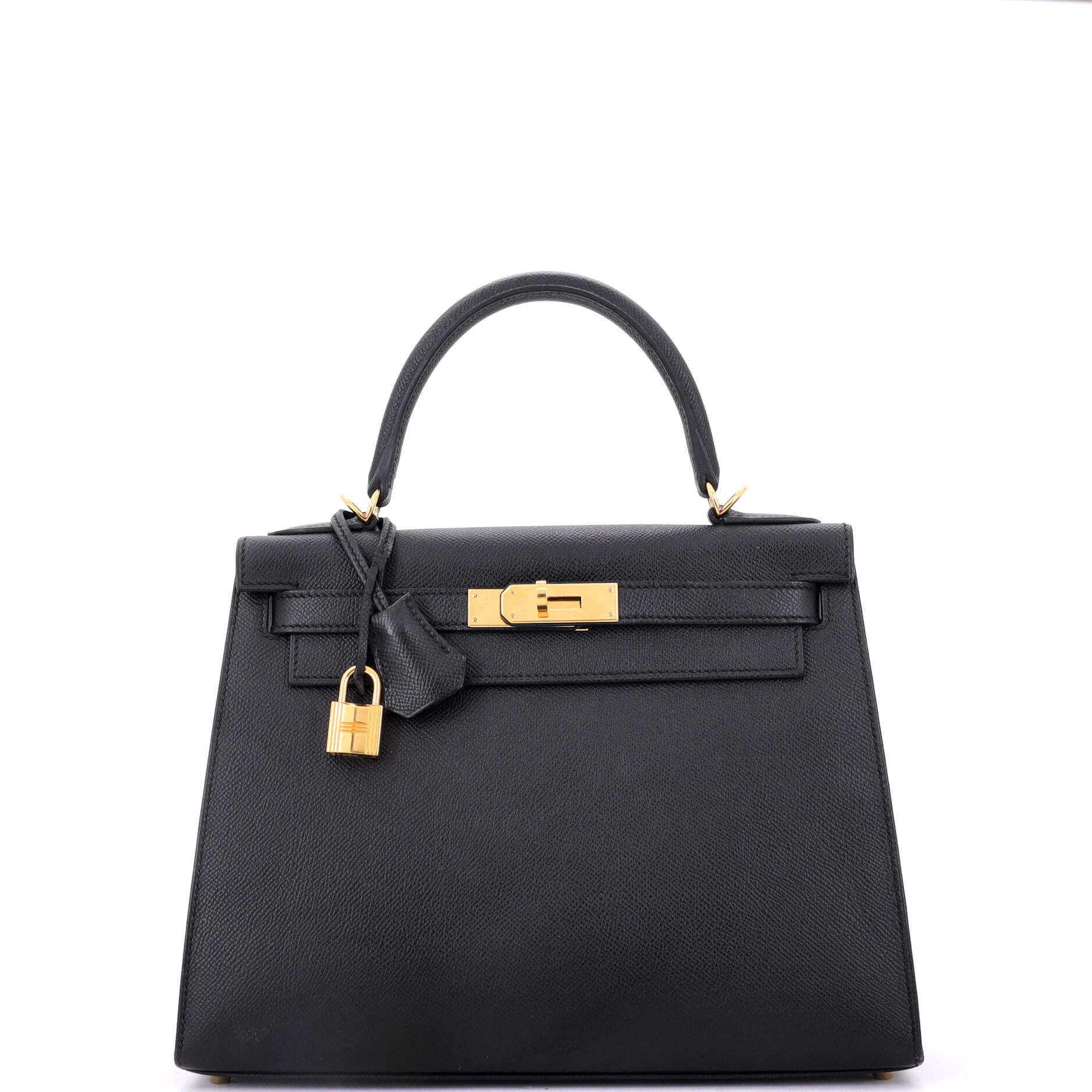 Pre-Owned Hermes Kelly Handbag Black Epsom with Gold Hardware 28, Main, color, 