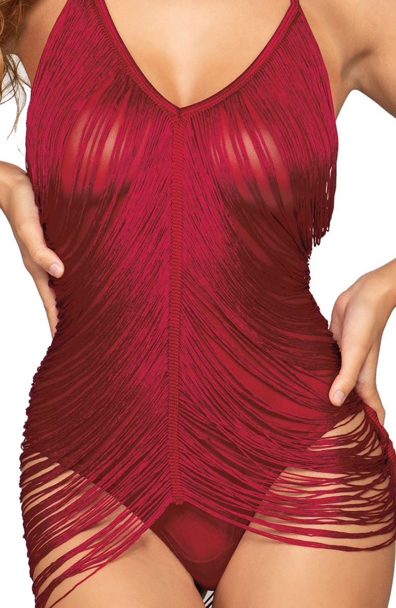 Dreamgirl Fringe Halter Teddy, Alternate, color,