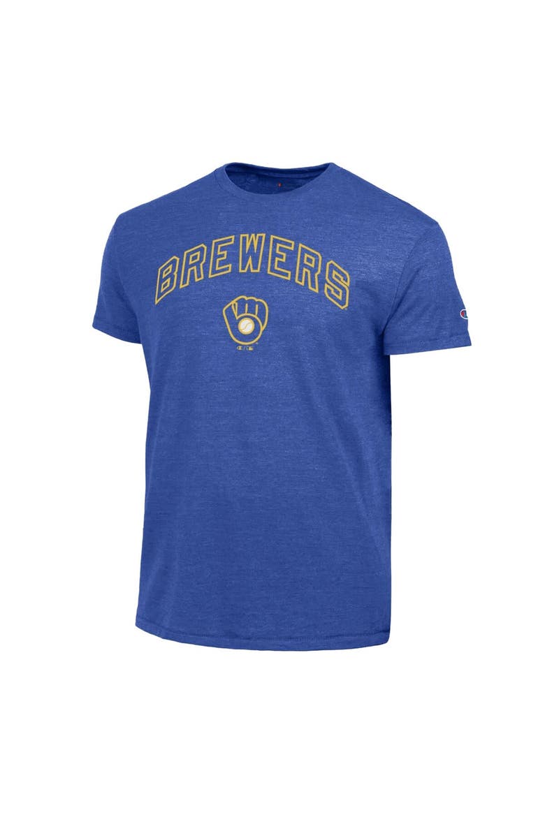 Men's Champion  Royal Milwaukee Brewers Cooperstown Wordmark Lockup Tri-Blend T-Shirt, Alternate, color, Royal