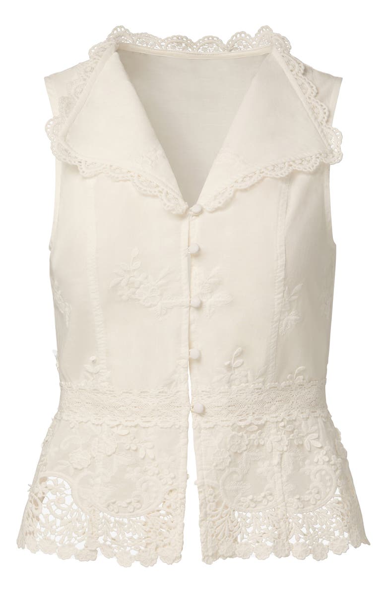 WeWoreWhat Floral Lace Collared Button-Up Top, Alternate, color, Ivory