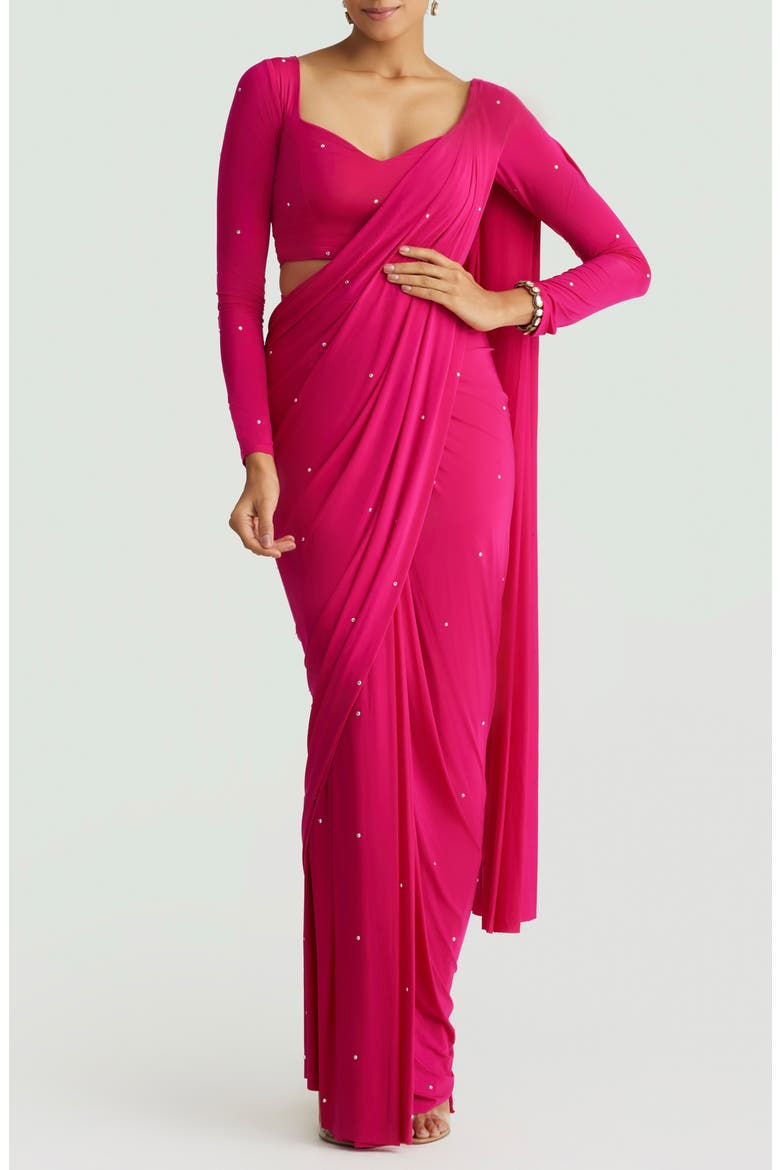 Five Second Beaded Saree, Main, color, PINK