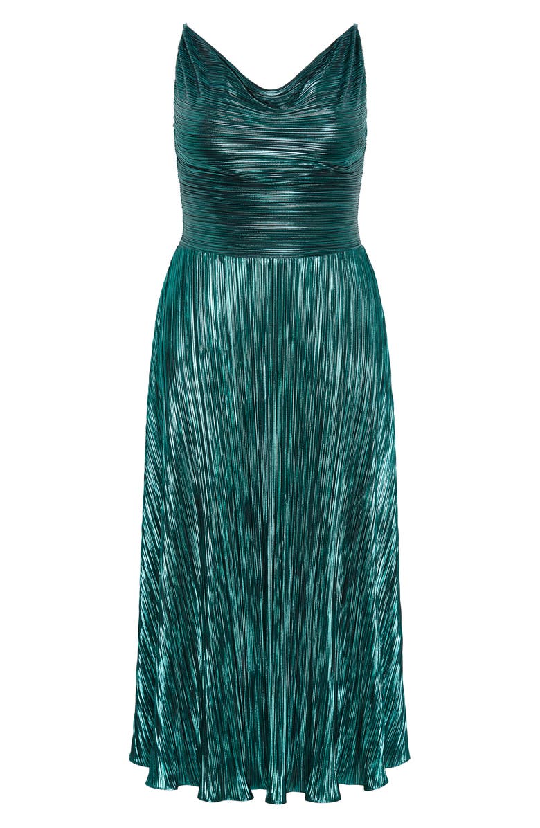 City Chic Kamila Cowl Neck Metallic Plissé Maxi Dress, Alternate, color, Emerald