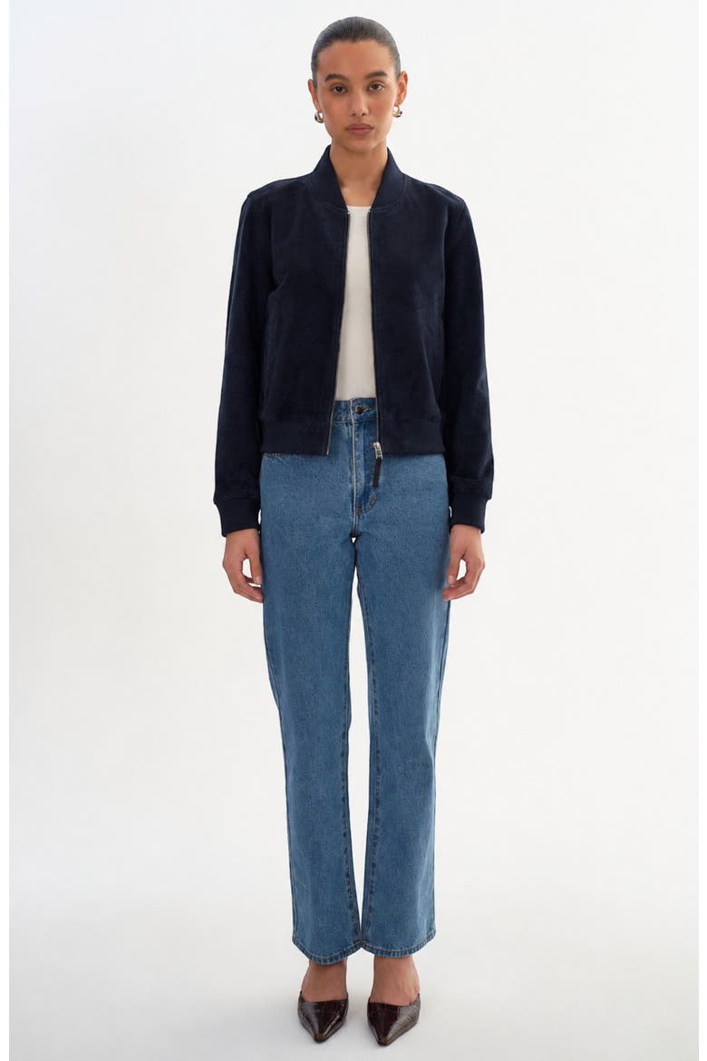 KEATON | Suede Bomber Jacket, Alternate, color, Navy
