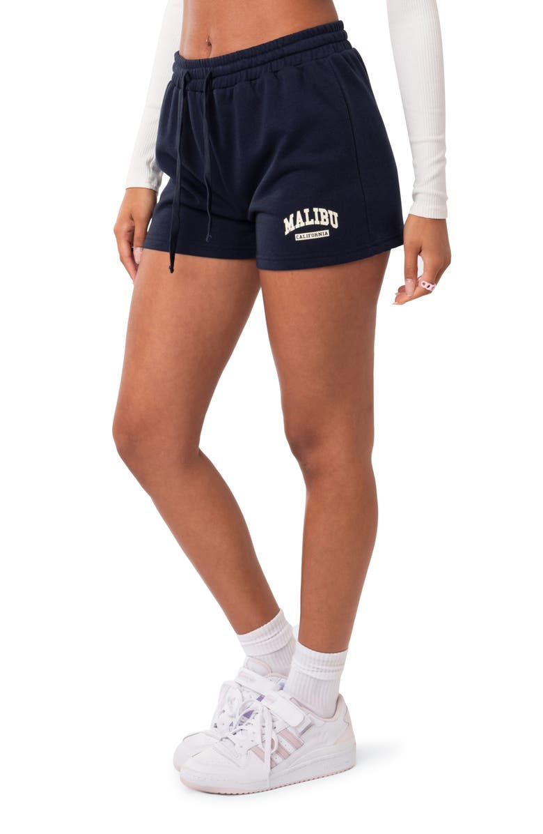 EDIKTED Malibu Girl Cotton Terry Shorts, Alternate, color, Navy
