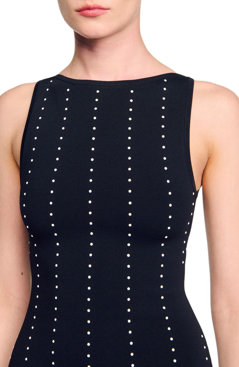 SANDRO Fringed knit midi dress, Alternate, color, 