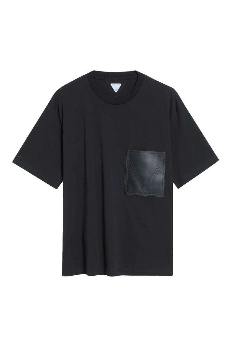 Cotton Pocket T-Shirt with Lambskin Leather Patch Pocket, Main, color, 1010 DOUBLE BLACK