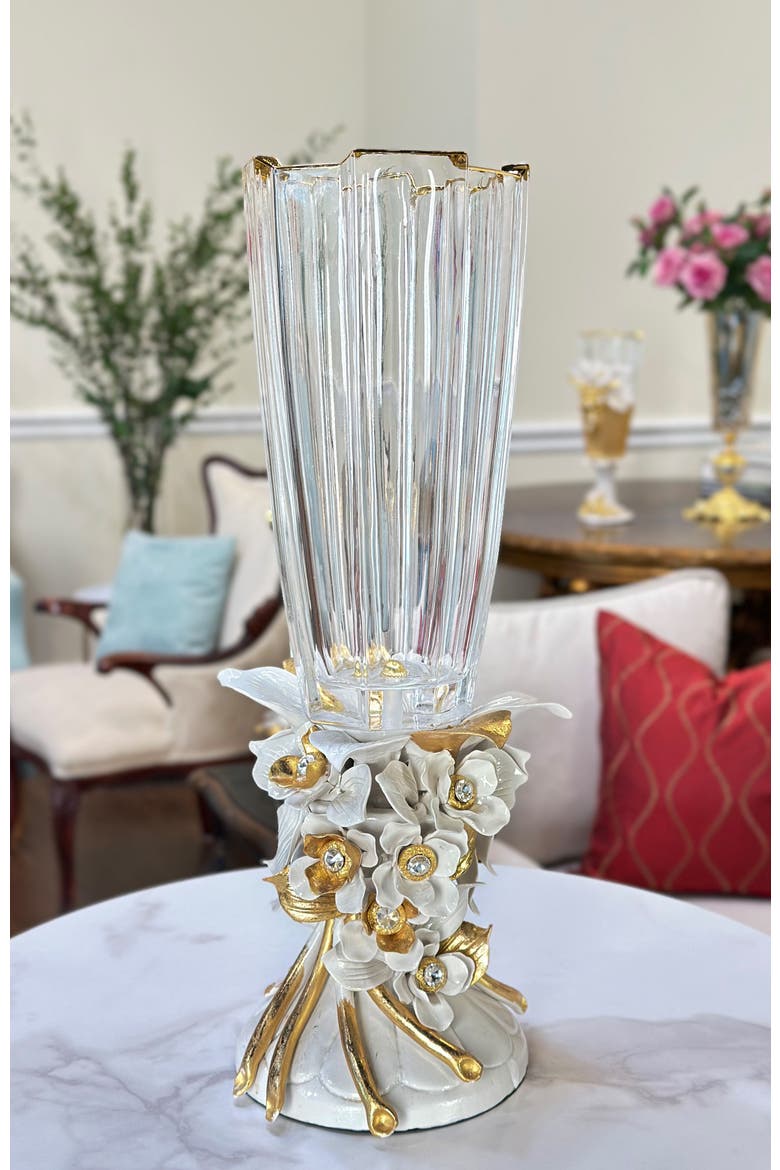 Floral Pedestal Vase, Alternate, color, White