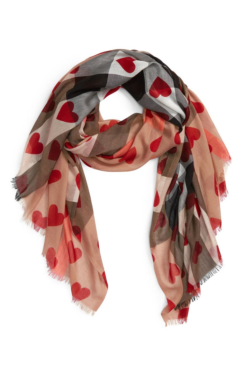 Burberry Check & Heart Pattern Scarf, Main, color,