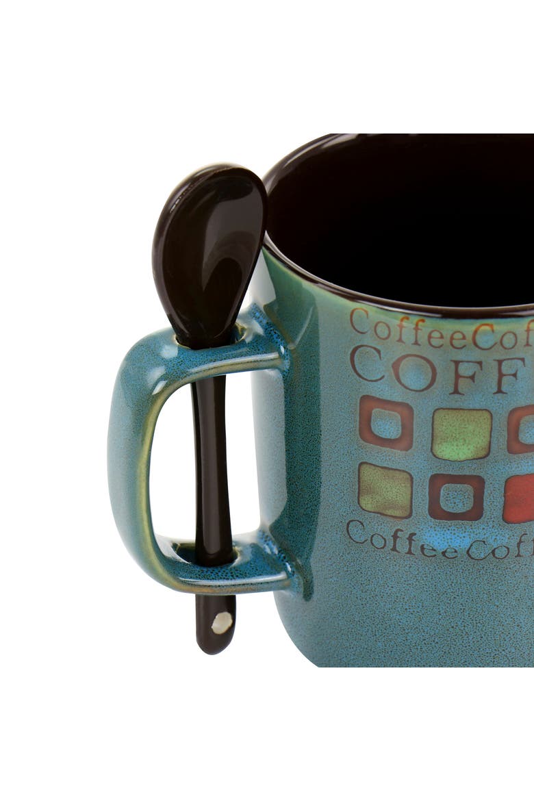 Cafe Americano 8 Piece 13oz Ceramic Cup and Spoon Set, Alternate, color, Blue