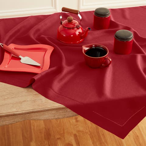 Linen Table Throw - Classic Hemstitch, 52" x 52" Inch, 52" x 52" Inch