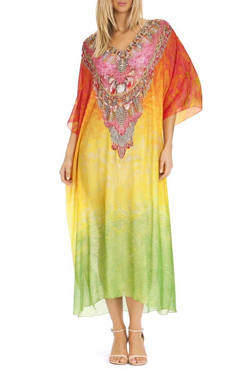 RANEES V-Neck Long Caftan, Main, color, Pink