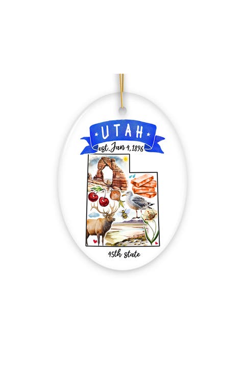 Utah Watercolor Landmarks Oval Ceramic Ornament