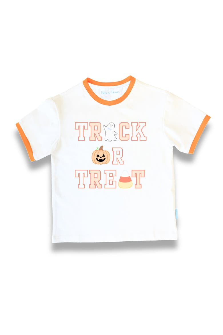Trick-or-Treat Halloween Bowtie T-Shirt, Main, color, White/Orange