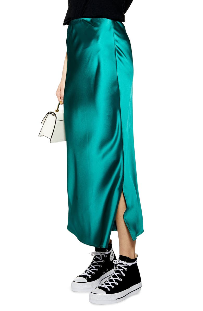 Topshop Split Side Bias Midi Skirt, Main, color, 