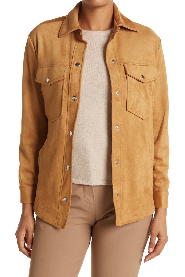 OOKIE AND LALA Faux Suede Shacket, Main, color, LUGGAGE