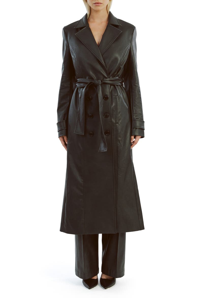 Faux Leather Trench Coat, Main, color, BLACK