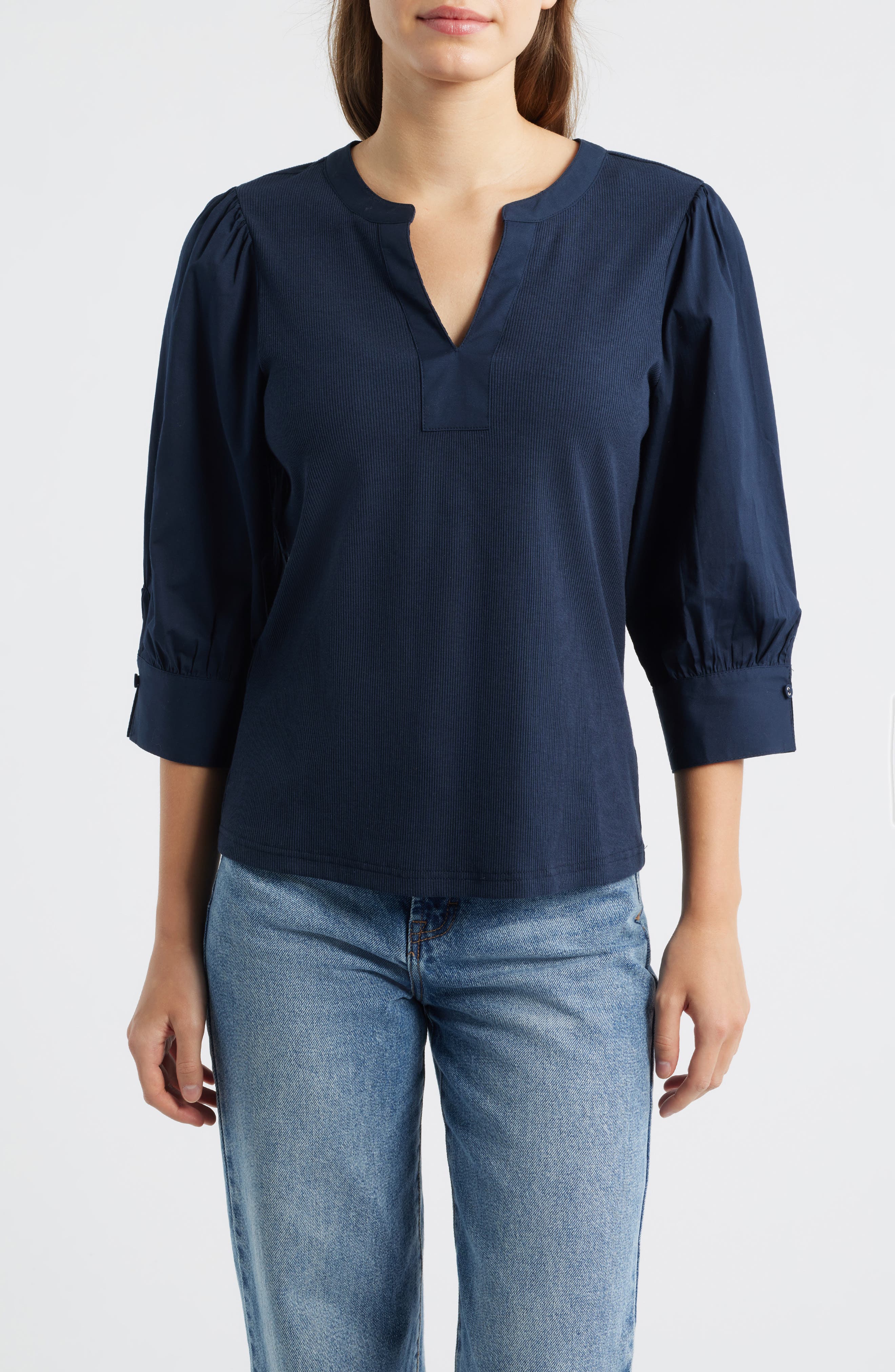 Mixed Media Puff Sleeve Top - image 5