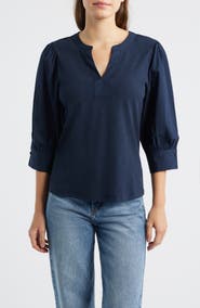 Wit & Wisdom Mixed Media Puff Sleeve Top
